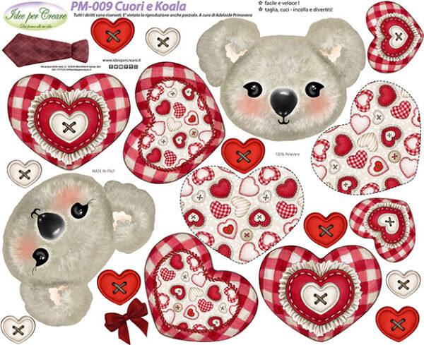 Pannello cm 40x50 Cuori e Koala