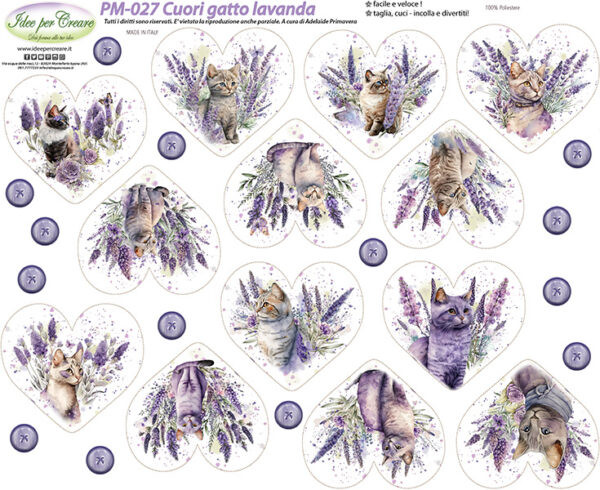 Pannello cm 40x50 Cuori Gatto Lavanda