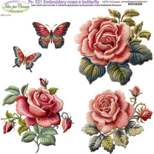 Pannello cm 25x25 Embroidery roses e butterfly