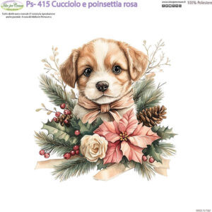 Pannello cm 25x25 Cucciolo con poinsettia rosa