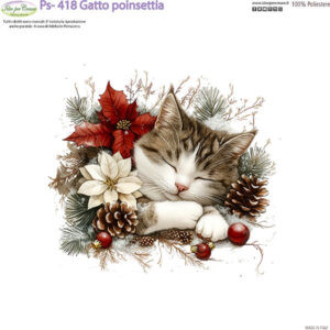 Pannello cm 25x25 Gatto con poinsettia