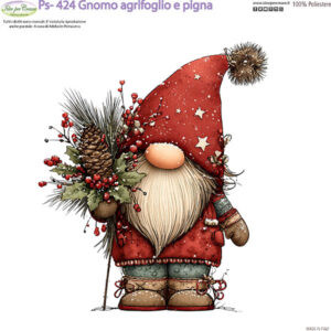 Pannello cm 25x25 Gnomo Agrifoglio e pigna
